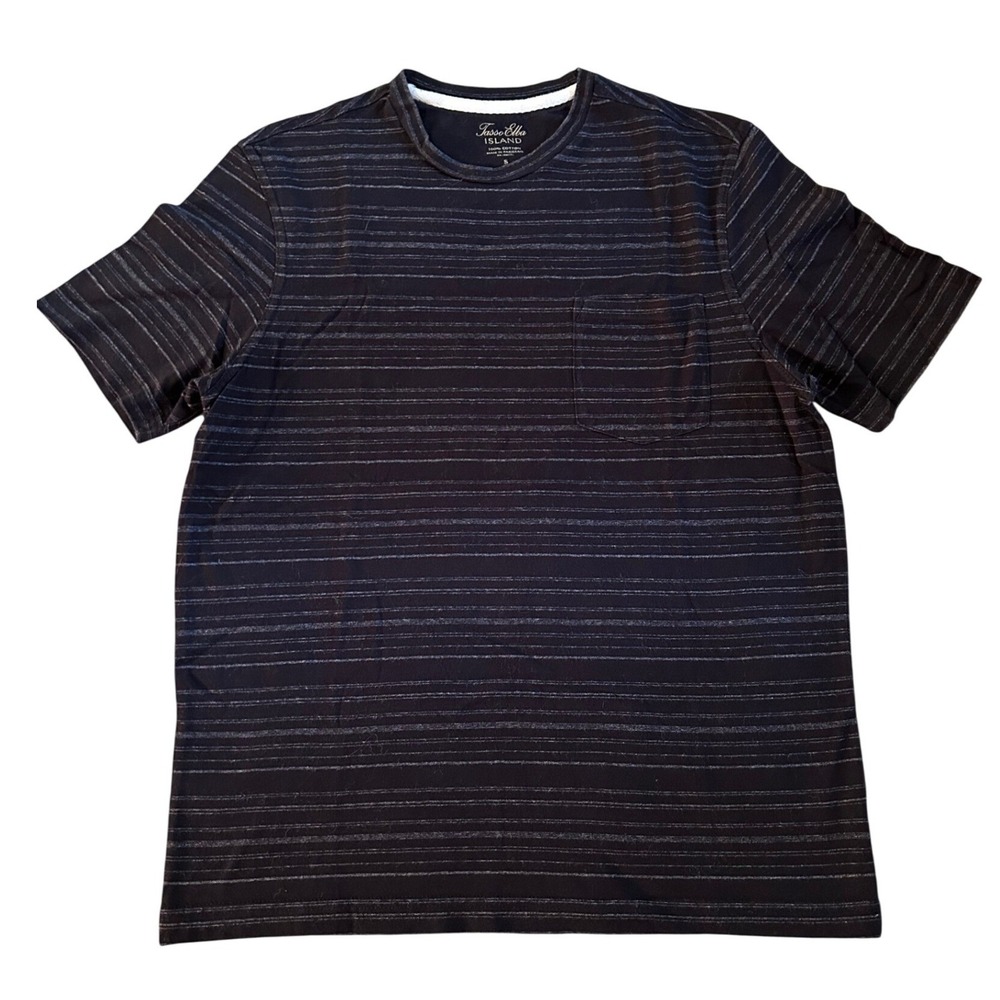 Tasso Elba Island Mens T-Shirt Small Black Striped Cotton Short Sleeve Pocket